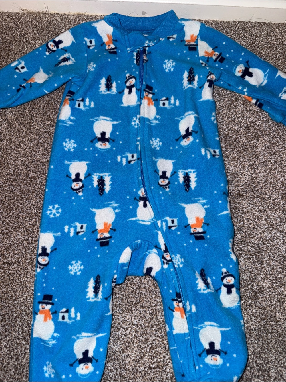 Carter's Blue Snowman Fleece Footed One-Piece Pajamas